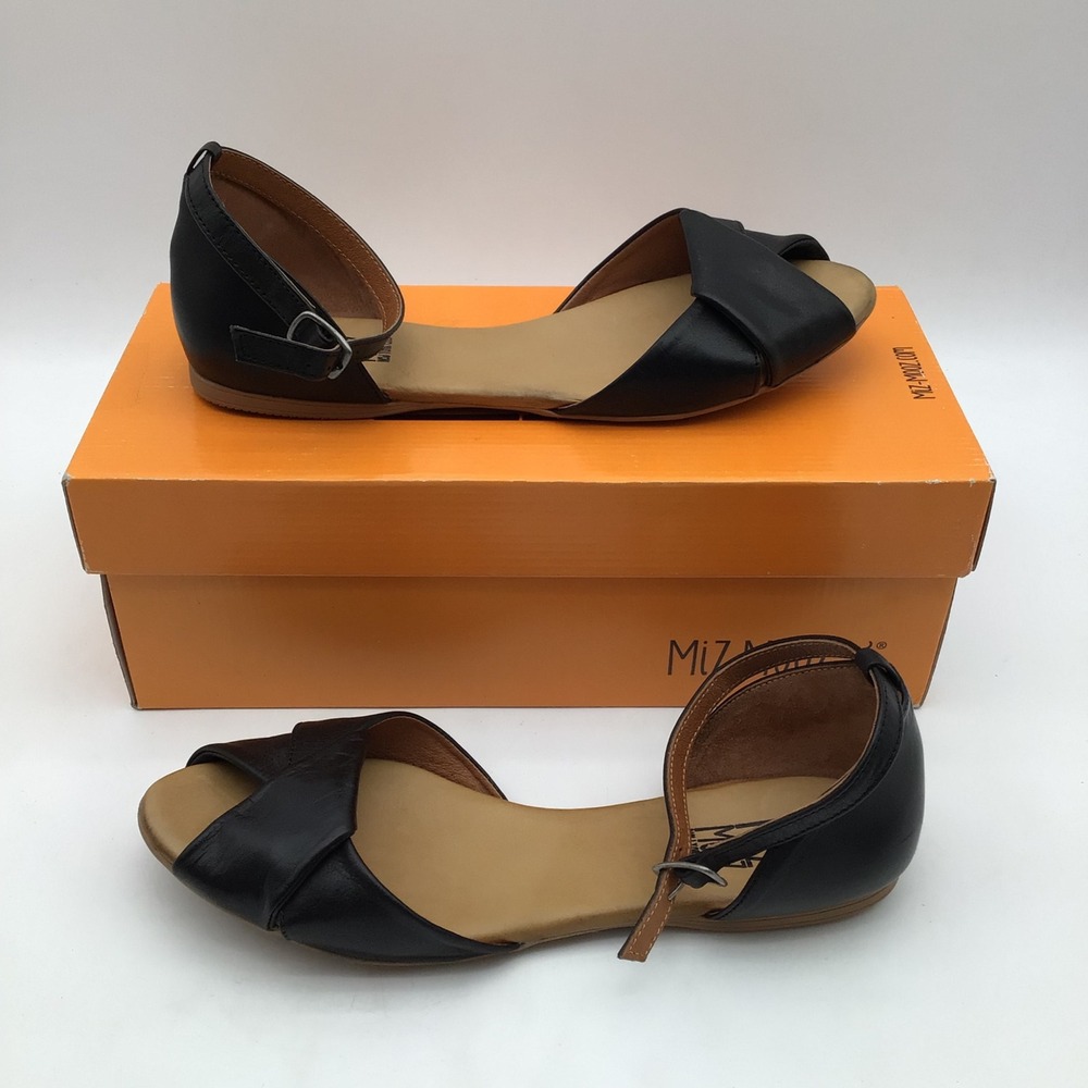 Miz Mooz Kendria Leather Peep Toe Ankle Strap Flat Sandals Size 8.5 US EU 39